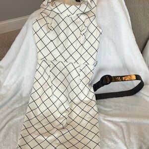 White House Black Market Cream and Black Grid Midi Dress